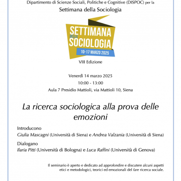 Settimana della Sociologia – Seminario “La ricerca sociologica alla prova delle emozioni”